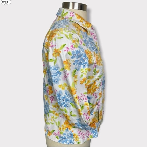 Stretch Denim Floral Jacket Full Zip Y2K Unique Jones New York Small - Picture 9 of 16